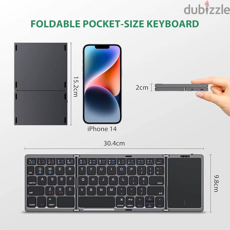 Portable Folding Bluetooth Keyboard Big Touchpad for Win/Android/IOS 0