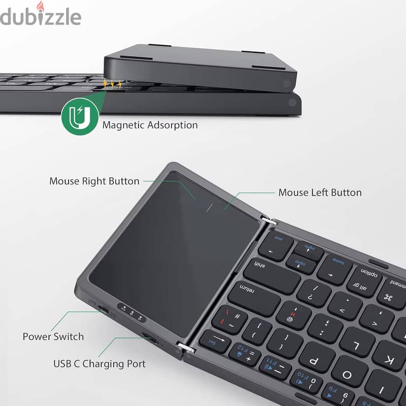 Portable Folding Bluetooth Keyboard Big Touchpad for Win/Android/IOS 3