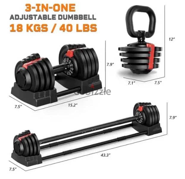 New 3 in 1 Adjustable Dumbbell & Kettlebell 0