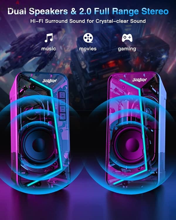 SOULION R40 Computer Speakers, USB/Bluetooth V5.3 Desktop Speakers 1