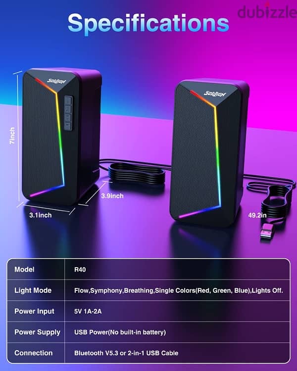 SOULION R40 Computer Speakers, USB/Bluetooth V5.3 Desktop Speakers 5