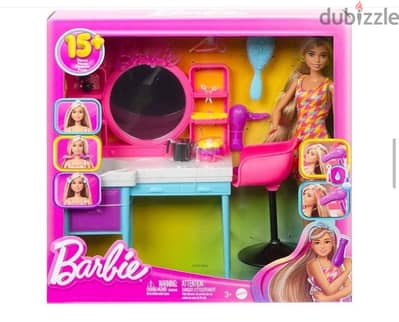 Barbie Doll & Hair Salon Playset with 15 Styling Accessories