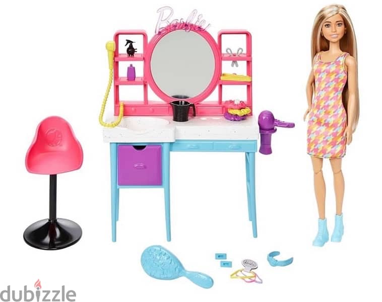 Barbie Doll & Hair Salon Playset with 15 Styling Accessories 1