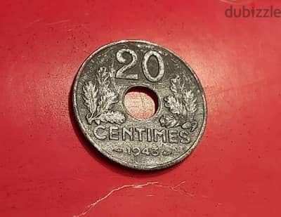 1943 France Vichy  20 centimes heavy Zinc