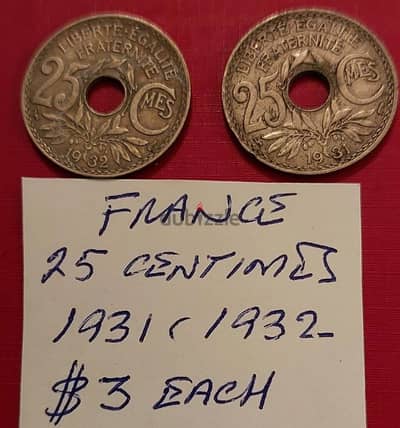 France 25 Centimes 1931 & 1932