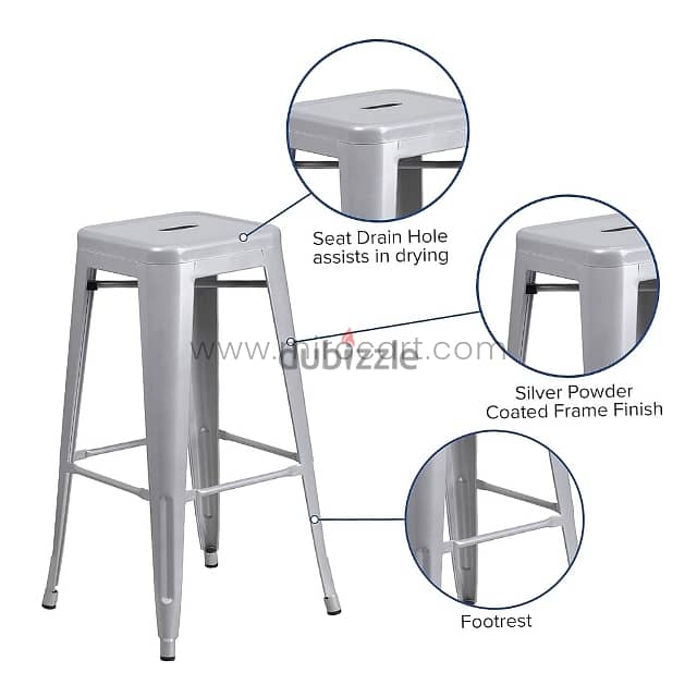 High Metal Bar Stools, 30” Stackable Vintage Chairs in Trendy Colors 7