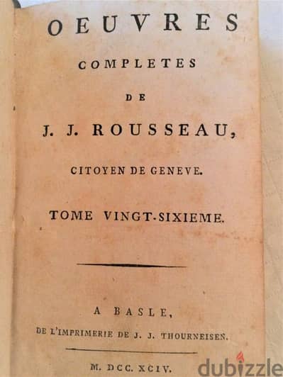 Original Jean-Jacques Rousseau's 1794 Oeuvres Completes Vol. 26