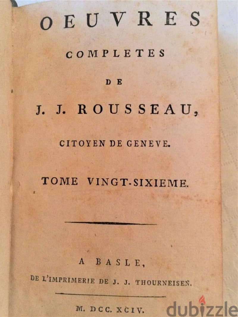 Original Jean-Jacques Rousseau's 1794 Oeuvres Completes Vol. 26 0