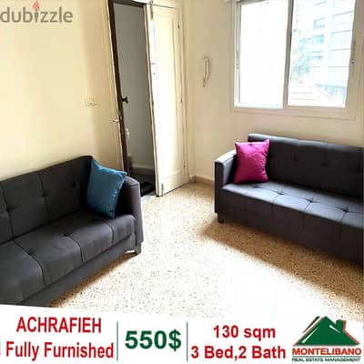 Fully Furnished 130 sqm Apartment for rent in Achrafieh.  3rd Floor