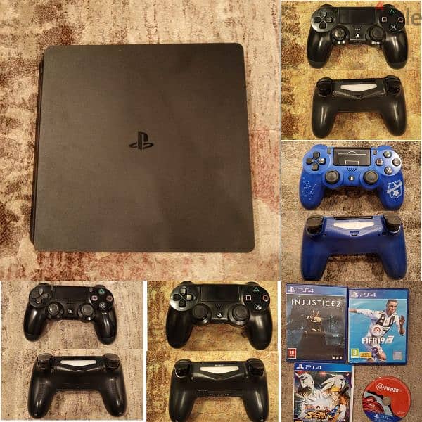 PS4 slim used like new with 4 controllers and 4 games 0