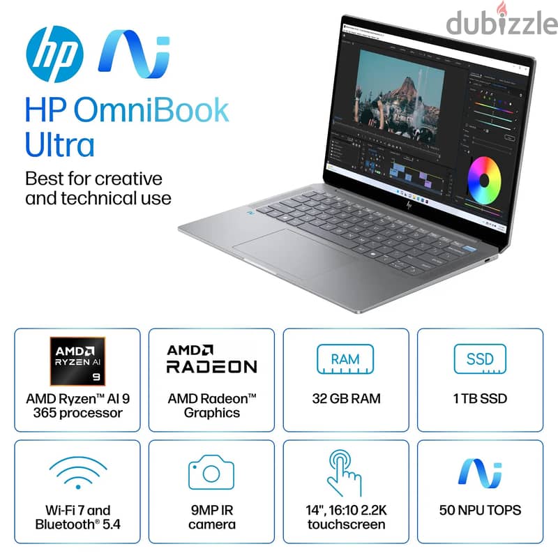 HP Omnibook Ultra Ryzen Ai 9, 32gb ram, 1tb nvme, 14 inch 2K touch, FD 5