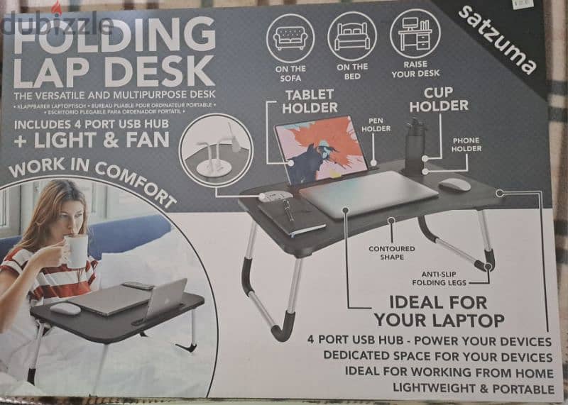 Foldable lap desk 60×40 cm, 4 usb hubs and cup holder 4