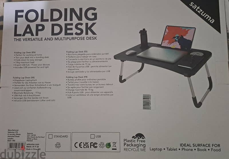 Foldable lap desk 60×40 cm, 4 usb hubs and cup holder 6