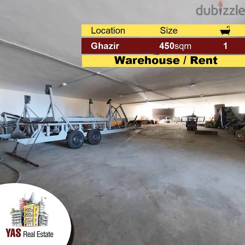 Ghazir 450m2 | Highway | Warehouse | For Rent | Accessible | 0