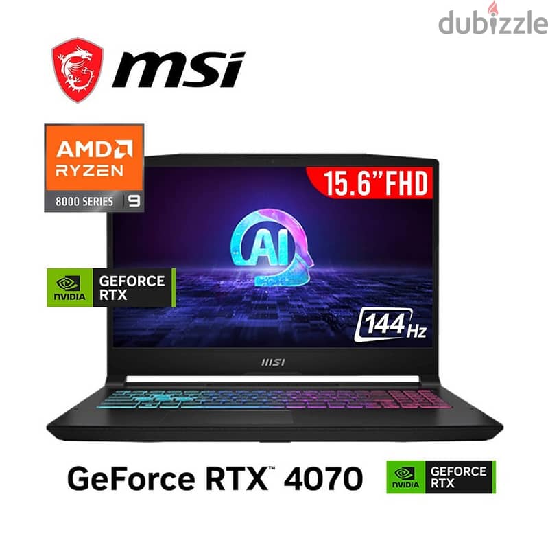 MSI Katana 15 15.6" 144Hz, Ryzen 9 ai, 16GB ram, 1TB ssd, rtx 4070 12 0