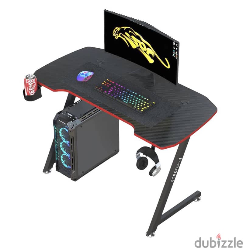 RGB Gaming Desk with Led Lights, Headset Holder & Cup Holder - 120cm 0