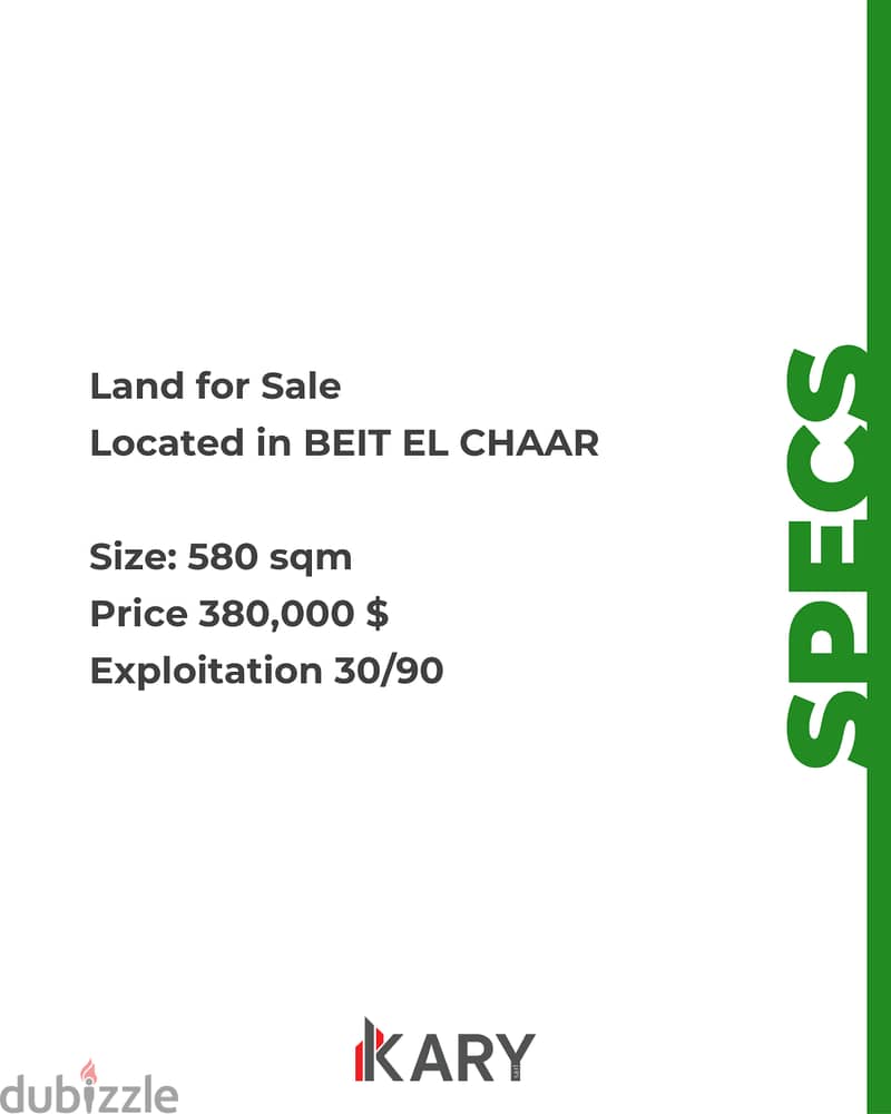 580m2 Land for Sale in BEIT EL CHAAR - أرض للبيع في بيت الشعار 2