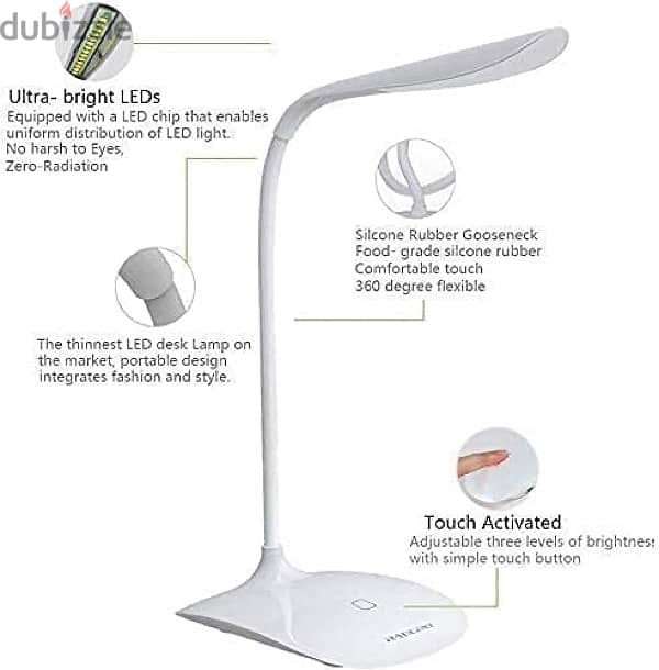 Touch-Control LED Desk Lamp – 3 Brightness Levels, 360° Adjustable, 7