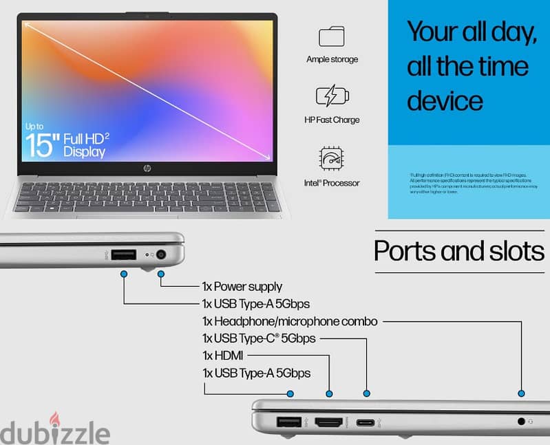 HP 15t i7-13, 8GB RAM, 256GB NVMe, IRIS Xe Graphics,15.6 HD Display, W 6