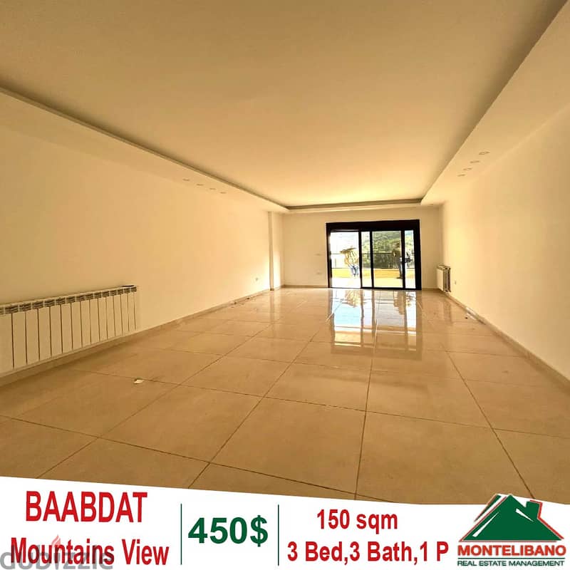 150 sqm New Apartment for rent in Baabdat with open Mountains view !! 0