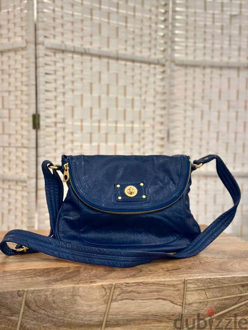 MARC JACOBS Blue Pebbled Leather Crossbody Shoulder Bag Handbag 0