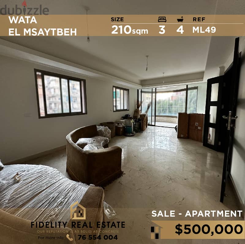 Apartment for sale in Wata el msaytbeh ML49 للبيع في وطى المصيطبة 0