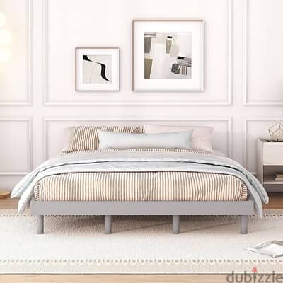 double bed grey fabric frame