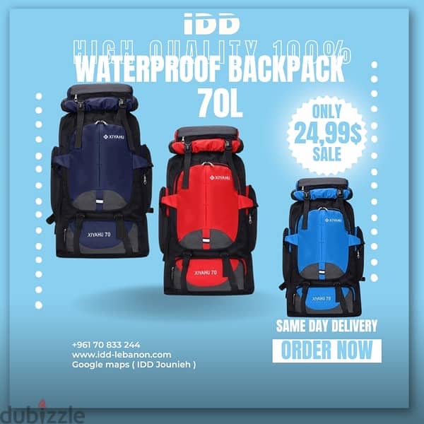 70L Waterproof Backpack – Durable, Reflective & Spacious 0