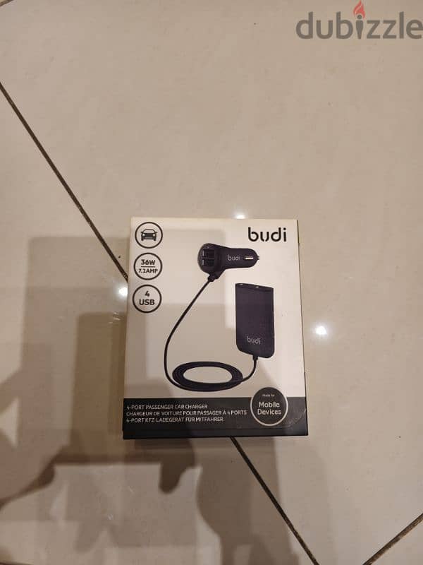 Budi Car Charger with 4 USB Ports for Front and Backseat Charging 0