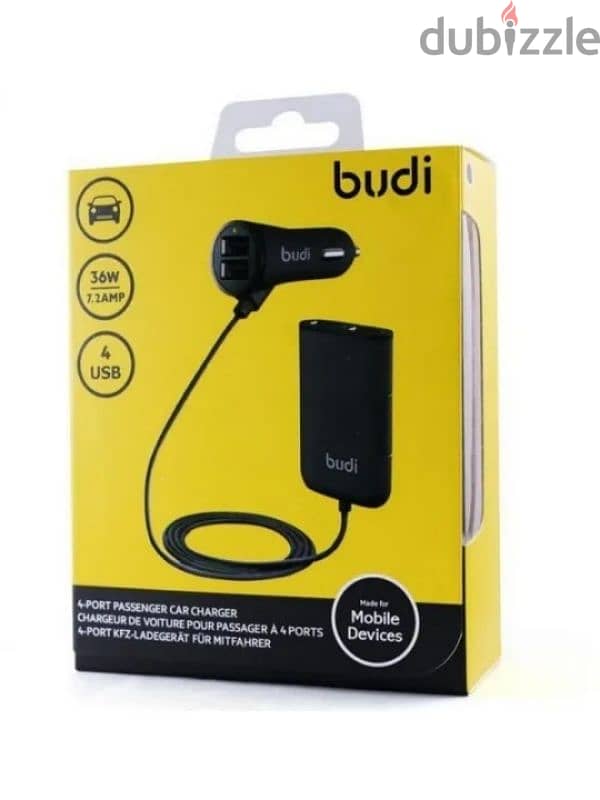 Budi Car Charger with 4 USB Ports for Front and Backseat Charging 2