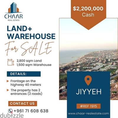 #R1915 - Commercial Land + Warehouse for Sale in Jiyyeh | Main Road