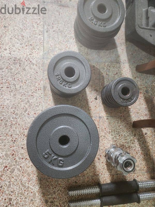 Dumbell Set + 2 Bars + Bench  بس ب 150$ يا بلاش 0