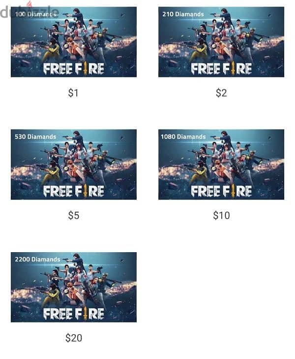 Free fire (diamonds )and pubg (uc) 1