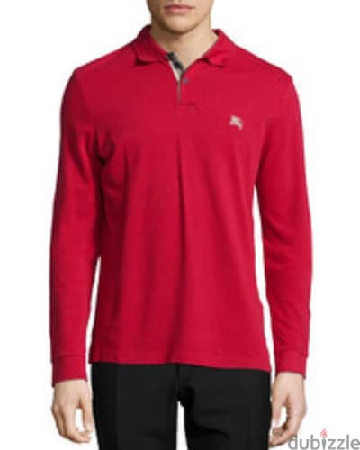 Burberry Men Long Sleeve Burgundy Polo Shirt