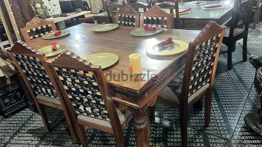 dining table teak solid wood with 6 chairs