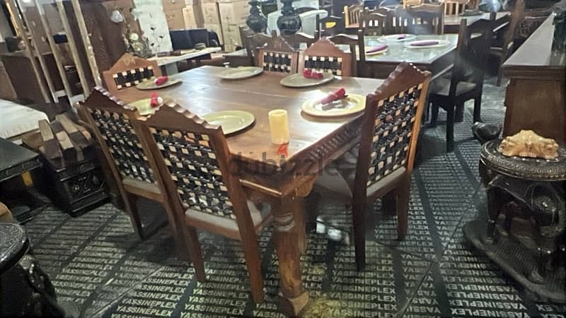 dining table teak solid wood with 6 chairs 1