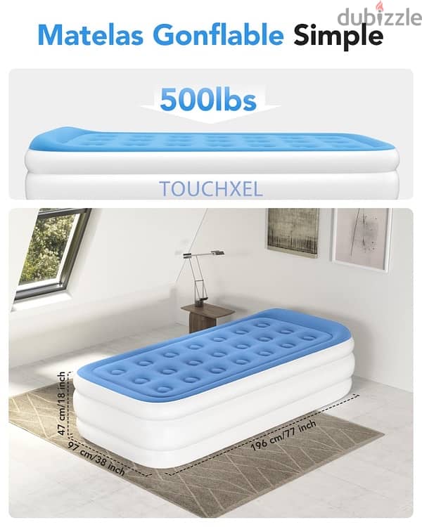 TOUCHXEL Inflatable Bed for One Person 196 x 97 x 47 cm 3