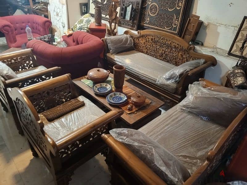 Hand carved Indonesian teak wood living room 1