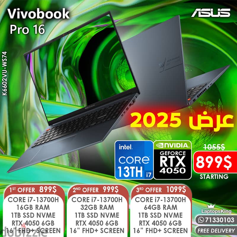 ASUS VIVOBOOK PRO 16 K6602VU-WS74 CORE i7-13700H RTX 4050 16” CREATOR 0