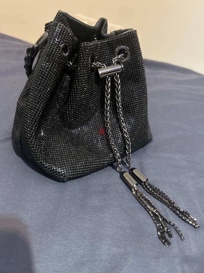 BAGCO Black Crystal Embellished Bucket Bag 0