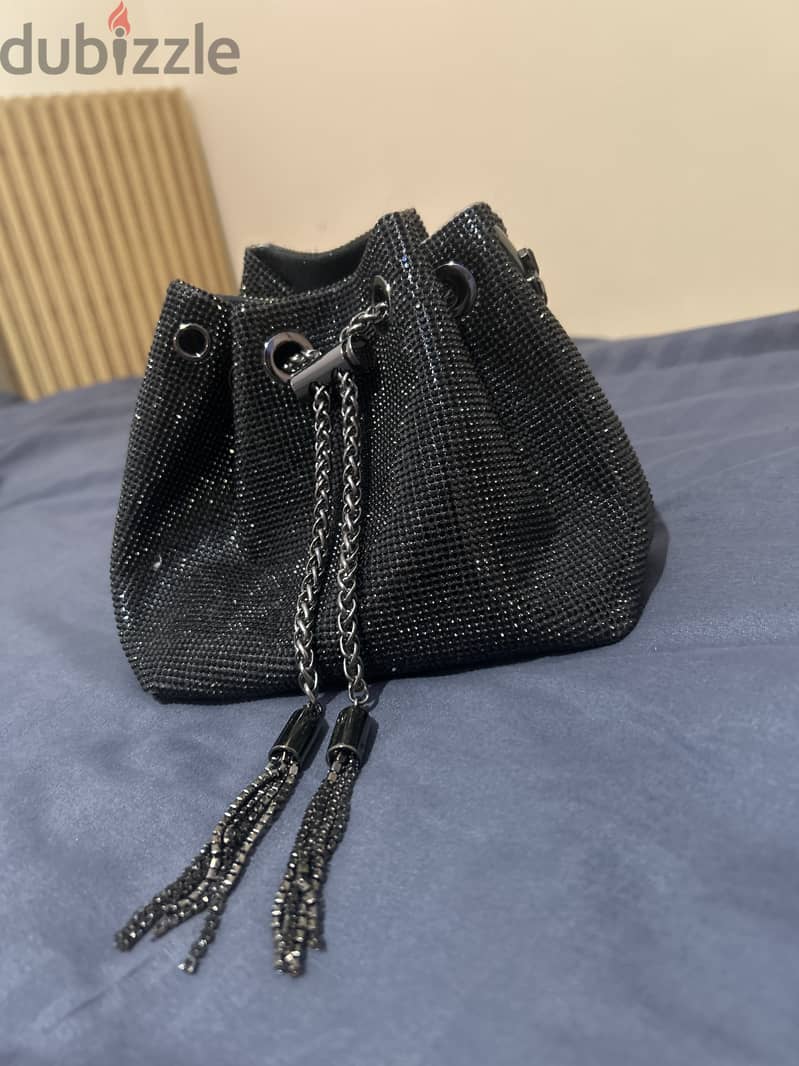 BAGCO Black Crystal Embellished Bucket Bag 1