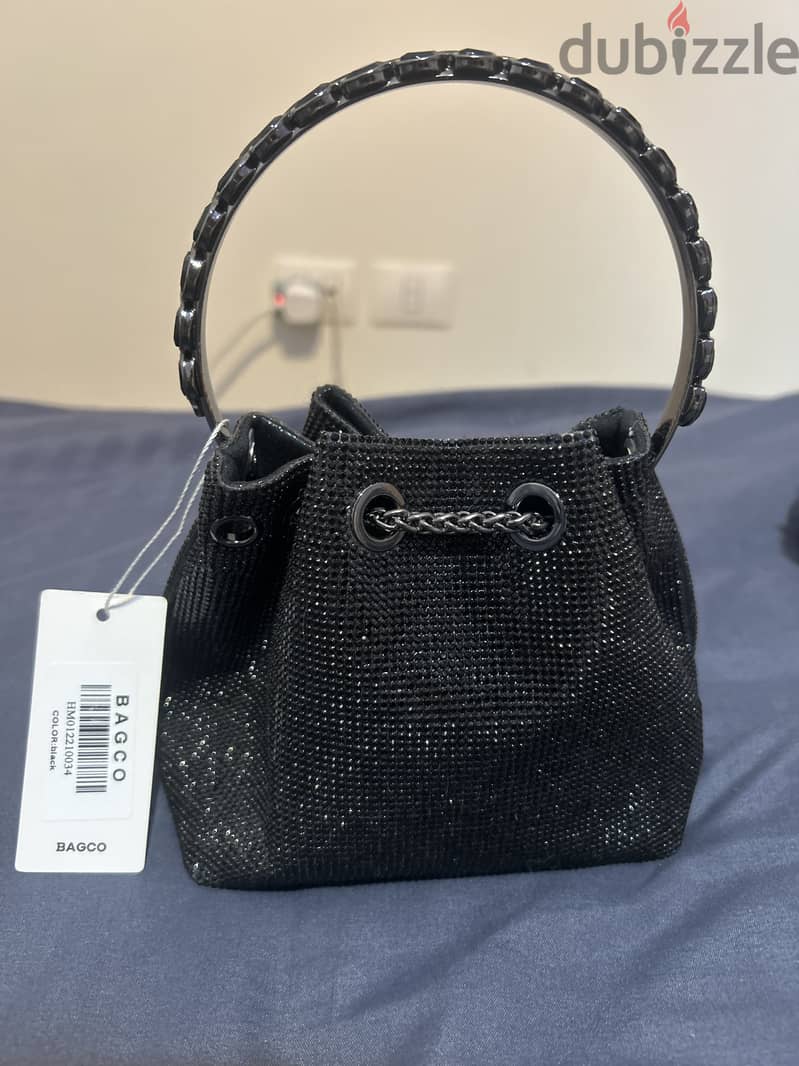 BAGCO Black Crystal Embellished Bucket Bag 3