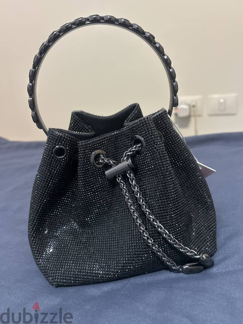 BAGCO Black Crystal Embellished Bucket Bag 4