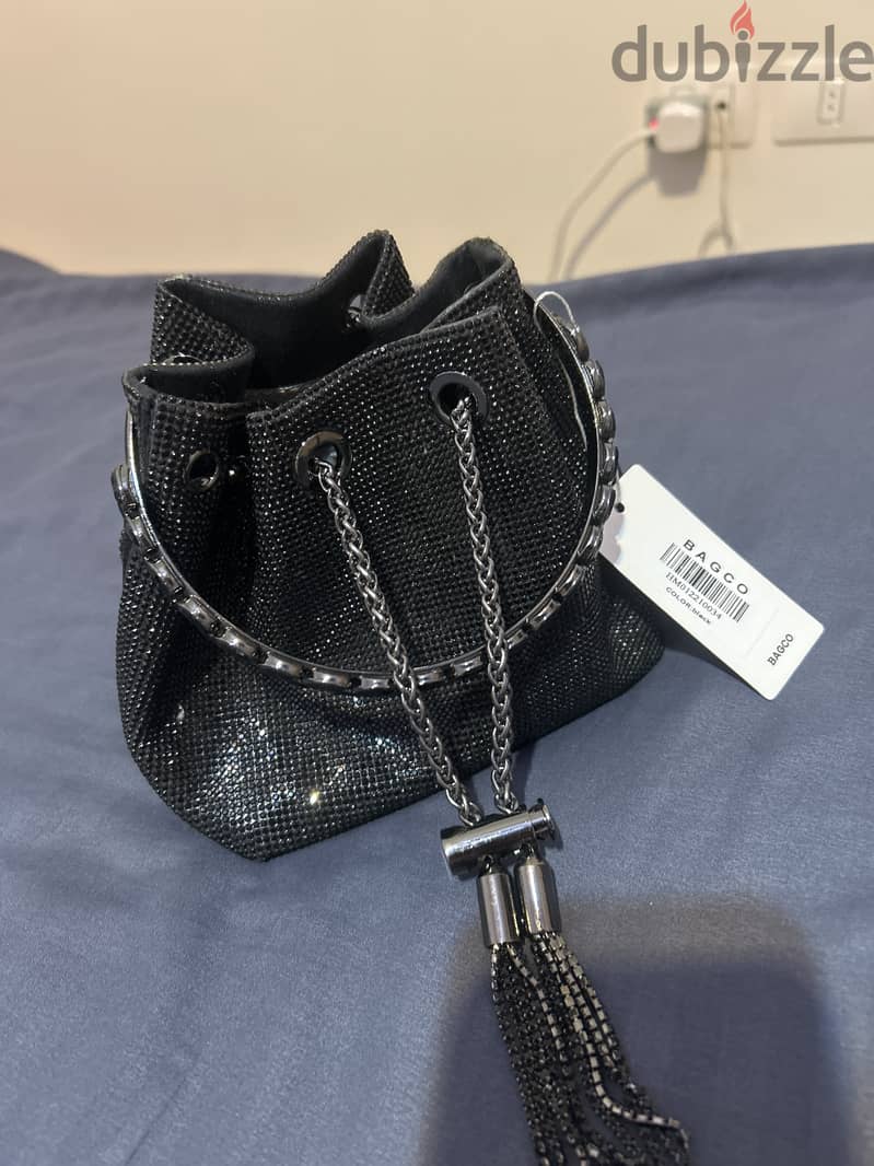 BAGCO Black Crystal Embellished Bucket Bag 5