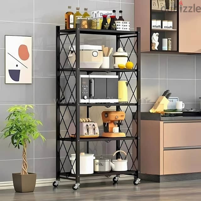 5-Tier Storage Rack – Foldable, Mobile, Ideal for Kitchens & Offices 0