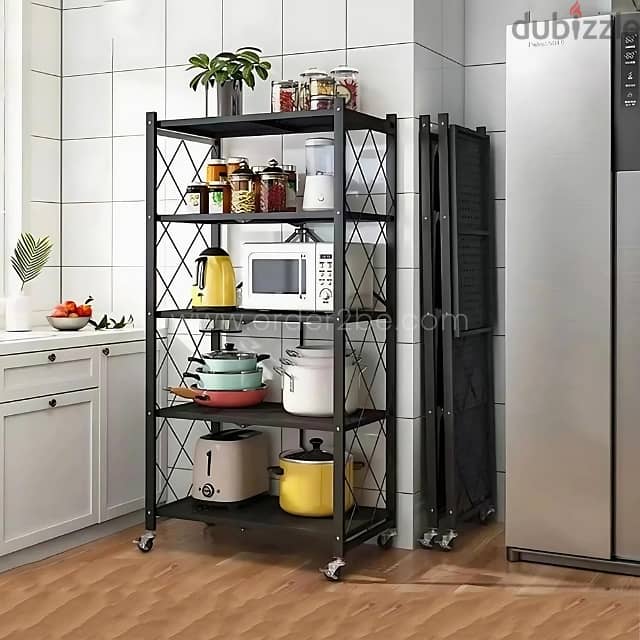 5-Tier Storage Rack – Foldable, Mobile, Ideal for Kitchens & Offices 1