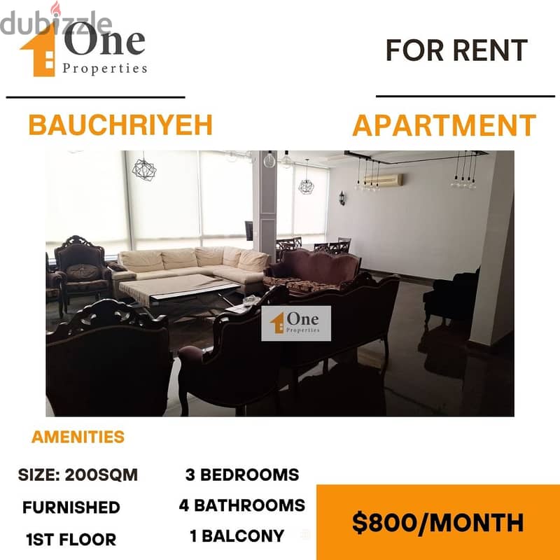 FURNISHED APARTMENT FOR RENT IN BAUCHRIYEH 0