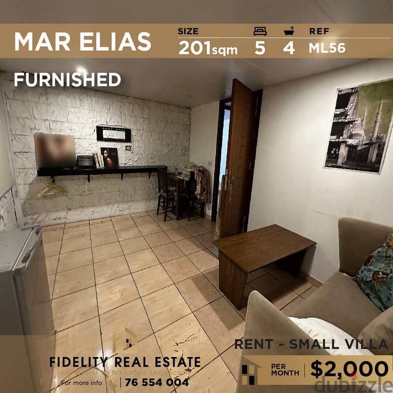 Villa for rent in Mar elias FURNISHED ML56 للإيجار في مار الياس فيلا 0