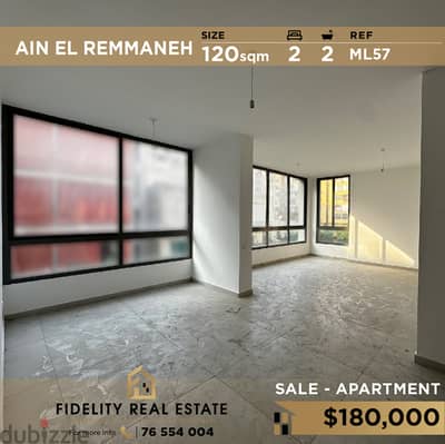 Apartment for sale in Ain El Remmaneh ML57