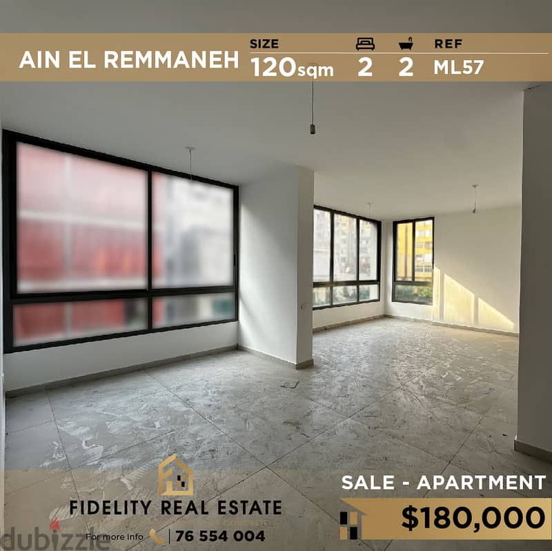 Apartment for sale in Ain El Remmaneh ML57 0